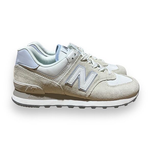 New Balance 574 Lifestyle Sneakers 8 Beige Tan Suede Classic Retro - Picture 9 of 9
